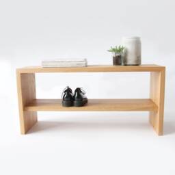 Narrow Wooden Console Table - Hallway Storage Shoe Bench Minimalist Entryway With Organization - thumbnail 3