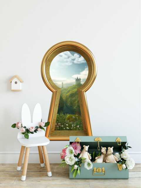 3D Keyhole Fabric Wall Decal - Castle By The Sea Cliff 3D Sticker Wonderland Removable - image 1