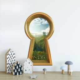 3D Keyhole Fabric Wall Decal - Castle By The Sea Cliff 3D Sticker Wonderland Removable - thumbnail 2