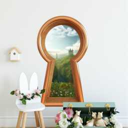 3D Keyhole Fabric Wall Decal - Castle By The Sea Cliff 3D Sticker Wonderland Removable - thumbnail 3