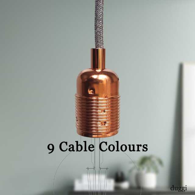 Plug in Pendant Light - Copper E27 Threaded Vintage Style Lamp Holder Hanging Fabric Cable Cord Reading, Ambient Mood Lighting - image 1