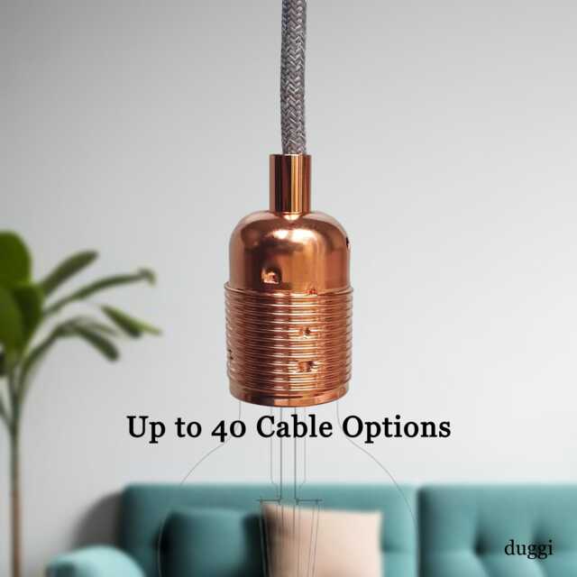 Plug in Pendant Light - Copper E27 Threaded Vintage Style Lamp Holder Hanging Fabric Cable Wall Cord Reading, Ambient Mood Lighting - image 1