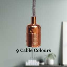 Plug in Pendant Light - Copper E27 Threaded Vintage Style Lamp Holder Hanging Fabric Cable Cord Reading, Ambient Mood Lighting - thumbnail 1
