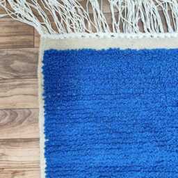 Split-Tone Moroccan Rug - Cobalt Blue, Grey Wool Carpet, Geometric Boho Area - thumbnail 4