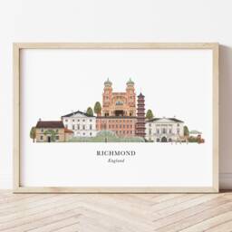 Richmond Skyline Print, Hand Drawn Illustrated Poster, Colourful Wall Art, Housewarming Gift, Detailed Cityscape - thumbnail 1