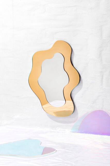 Gold Wiggly Mirror - Wavy Acrylic Color Mirror Wiggly Amorphic Retro Object - image 1