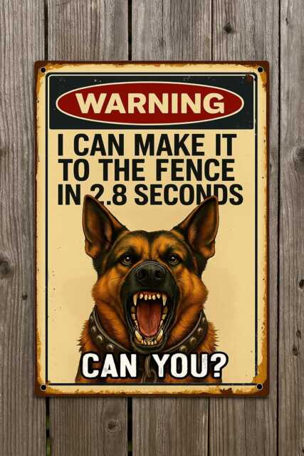 Funny Dog Warning Sign - German Shepherd Fence Guard Tin Metal Wall Decor - image 1