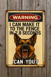 Funny Dog Warning Sign - German Shepherd Fence Guard Tin Metal Wall Decor - thumbnail 1