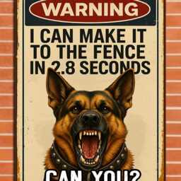 Funny Dog Warning Sign - German Shepherd Fence Guard Tin Metal Wall Decor - thumbnail 2
