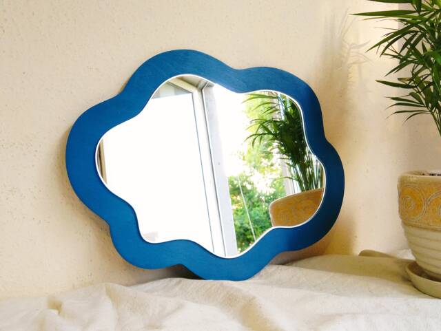Cloud Wavy Mirror Deep Blue, Irregular Wall Decor, Asymmetrical Mirror, Decorative Aesthetic Nursery Cloud Fun - image 1