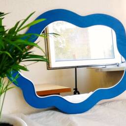 Cloud Wavy Mirror Deep Blue, Irregular Wall Decor, Asymmetrical Mirror, Decorative Aesthetic Nursery Cloud Fun - thumbnail 2