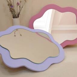 Navy Blue Cloud Mirror, Wavy Asymmetrical Wall Decor, Fun Nursery Accent - thumbnail 4