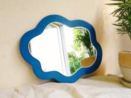 Cloud Wavy Mirror Deep Blue, Irregular Wall Decor, Asymmetrical Mirror, Decorative Aesthetic Nursery Cloud Fun