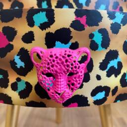 Hot Pink Magenta Leopard Round Bedside Table . Fun Bright Home Decor Ideal For Nightstand Or Side Table. Cheetah Print Gold Design - thumbnail 3