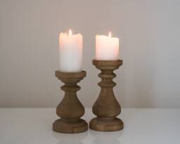 Farmhouse Decor Wedding Candle Holders Set Rustic Candlesticks Candle Centerpiece Turned Wood Pillars Natural Living - thumbnail 1