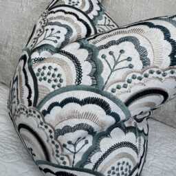Elegant Teal Beige Embroidered Cushion Cover Modern Double-Sided Throw Pillow Case, Art Deco Fan Astra - thumbnail 3
