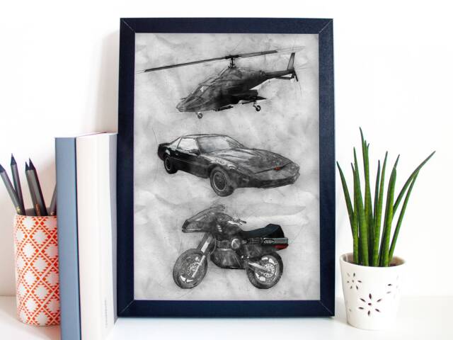 80S Tv Vehicles Art Poster Print Portrait - Airwolf Knight Rider Street Hawk Wall - image 1