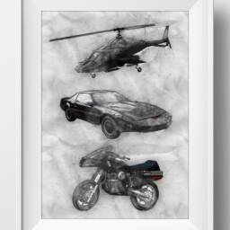 80S Tv Vehicles Art Poster Print Portrait - Airwolf Knight Rider Street Hawk Wall - thumbnail 2