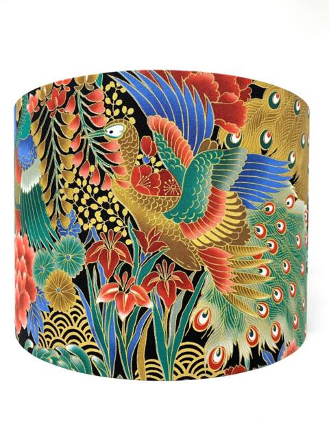 Peacock Lampshade Japanese Teal Green Oriental Bird Light Shade - image 1
