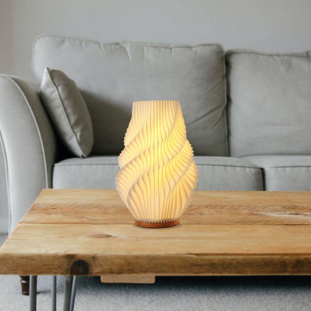 3D Printed Lamp, Bedside Table Warm Night Light 3D Print Moonlight, Giftwarming Gift, Pla Lampshade, Wood Base - image 1