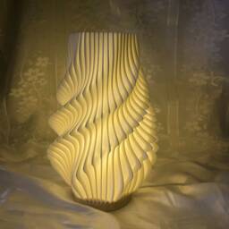 3D Printed Lamp, Bedside Table Warm Night Light 3D Print Moonlight, Giftwarming Gift, Pla Lampshade, Wood Base - thumbnail 2