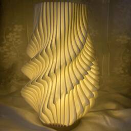 3D Printed Lamp, Bedside Table Warm Night Light 3D Print Moonlight, Giftwarming Gift, Pla Lampshade, Wood Base - thumbnail 3