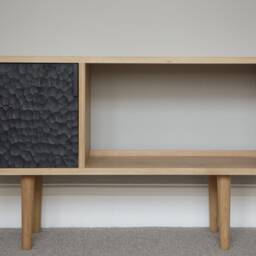 Oak Tv Stand - Unit Record Player Vinyl Record Storage Sideboard Media Furniture - thumbnail 3