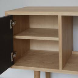 Oak Tv Stand - Unit Record Player Vinyl Record Storage Sideboard Media Furniture - thumbnail 4