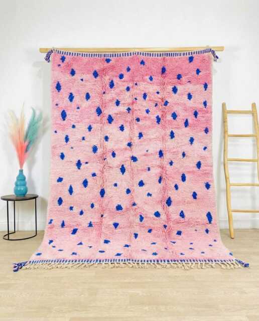 Moroccan Pink Berber Rug, Handwoven Wool Shag Rug With Polka Dot Pattern, Authentic Beni Ourain Style Carpet, Large 9x12 Area - image 1