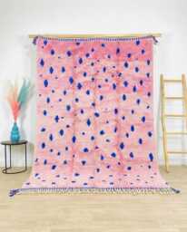 Moroccan Pink Berber Rug, Handwoven Wool Shag Rug With Polka Dot Pattern, Authentic Beni Ourain Style Carpet, Large 9x12 Area - thumbnail 1