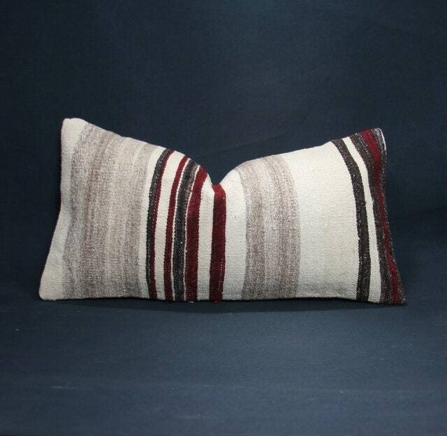 "Kilim Pillow, Wool Kilim Cousin From Anatolia , 30x60 cm, 12""x24" - image 1
