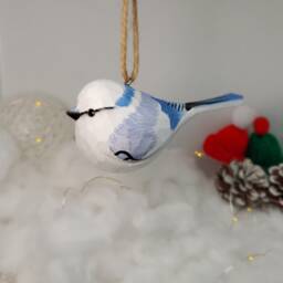 Azure Tit Ornament, Hand Painted Blue Bird Figurine, Frost White Christmas Tree Decor, Unique Gift For Lovers - thumbnail 1