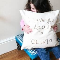 Organic Kids Handwriting Cushion - Copper Print Childrens Drawing Fathers Day Gift I Love Daddy - thumbnail 2
