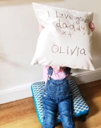 Organic Kids Handwriting Cushion - Copper Print Childrens Drawing Fathers Day Gift I Love Daddy