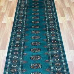 2.6x10 Emerald Green Bokhara Rug - Runner Hallway Luxury Long Fine Quality Afghan - thumbnail 3