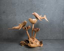 Handmade Burl Wood Dolphin Sculpture, Marine Decor - thumbnail 1