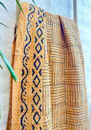 Kantha Stitch Pure Cotton Reversible Bed/Sofa Throw King Size Handmade Indian Dohar Elegant Rustic Mustard Yellow Checks Geometric Minimal - thumbnail 1