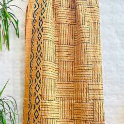 Kantha Stitch Pure Cotton Reversible Bed/Sofa Throw King Size Handmade Indian Dohar Elegant Rustic Mustard Yellow Checks Geometric Minimal - thumbnail 4