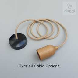 Wooden Pendant Ceiling Light With Fabric Cable - White Or Black Rose Oak Finish Kitchen Island Shop Bar Cafe Duggi - thumbnail 2