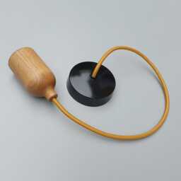 Wooden Pendant Ceiling Light With Fabric Cable - White Or Black Rose Oak Finish Kitchen Island Shop Bar Cafe Duggi - thumbnail 4