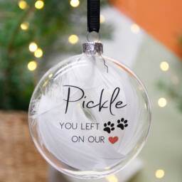 Pet Loss Christmas Decoration - Memory Feather Bauble Feathers Gift Paw Prints On Hearts Dog Cat - thumbnail 2