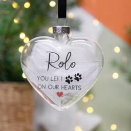 Pet Loss Christmas Decoration - Memory Feather Bauble Feathers Gift Paw Prints On Hearts Dog Cat