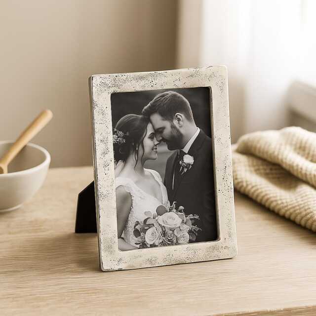 "Antique Silver Aluminium Medium Photo Frame - Tabletop Picture With Glass Front - 5""??7" - image 1