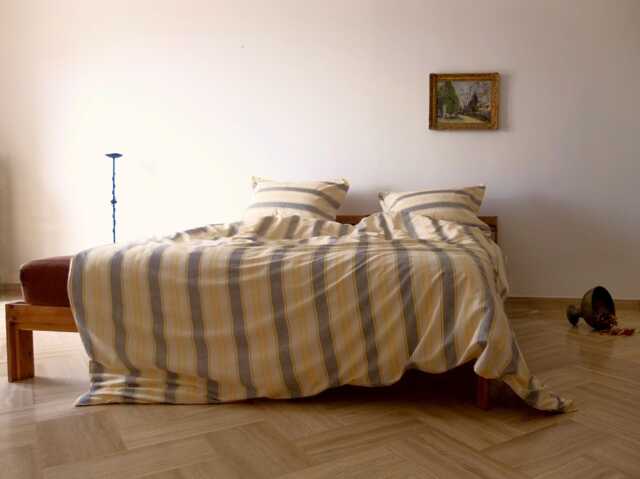 Laviene - Striped Duvet Set Off-White, Black & Yellow Unbleached Ranforce 100% Cotton - image 1