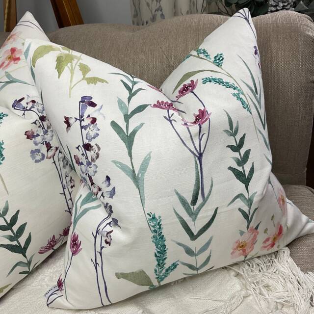 Floral Cushion Cover, Pillow Sham, John Lewis & Partners Fabric Longstock Multicoloured - White , Cotton Linen High Quality, Handmade - image 1