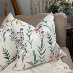 Floral Cushion Cover, Pillow Sham, John Lewis & Partners Fabric Longstock Multicoloured - White , Cotton Linen High Quality, Handmade - thumbnail 3