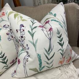 Floral Cushion Cover, Pillow Sham, John Lewis & Partners Fabric Longstock Multicoloured - White , Cotton Linen High Quality, Handmade