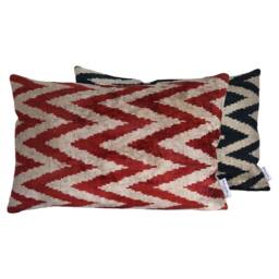 Velvet Ikat Pillow Cover Red Zigzag - Decorative Cushion For Sofa Or Bed - thumbnail 4