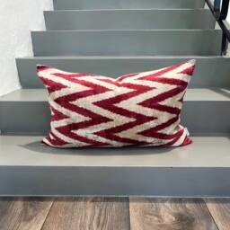 Velvet Ikat Pillow Cover Red Zigzag - Decorative Cushion For Sofa Or Bed - thumbnail 2