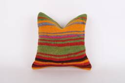 Vintage Turkish Kilim Pillow Cover Handwoven Wool Throw - 16x16 - thumbnail 1